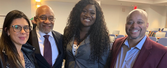 (left to right) Angelica Fromer, Dr. Roy Brooks, Delphine Leoue Ngoko Djomo, and tournament host Professor Ken Newby of Morehouse College.