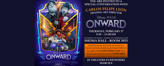 Carlos Felipe León, shading art director at Pixar Animation Studios will be at the University of Miami School of Communication on Feb. 27.