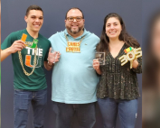 Policy debate team Vice-President Zach Homeijer, (left), Debate Co-Director Patrick Waldinger (center) and Policy debate team President Julia Lynch (right), enjoying their recent victories at the Liberty University Tournament in Lynchburg, Virginia