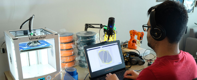 Zeven Rodriguez works from home to 3-D print face shields for the COVID-19 pandemic. Photo courtesy of Zeven Rodriguez.