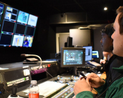 Ben Ezzy in the control room for UMTV. Photo courtesy of Ben Ezzy.