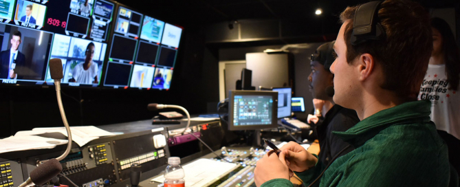 Ben Ezzy in the control room for UMTV. Photo courtesy of Ben Ezzy.