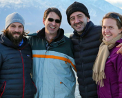 Dr. Michael Lucek, second from left—the instructor for the Ocean Health Voyage module on “Eco-Tourism”—wraps up production in Christchurch, New Zealand with filmmaker Ali Habashi, second from right, and colleagues.