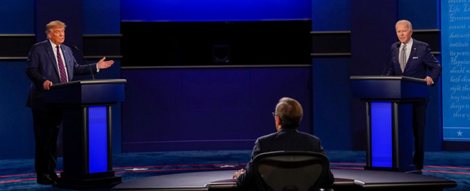 Chris Wallace of Fox News moderates the first presidential debate between President Donald Trump and Joseph Biden, democratic candidate and former vice president, on Sept. 29 in Cleveland, Ohio. Photo: Associated Press