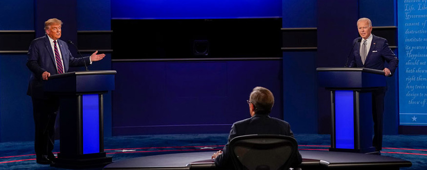 Chris Wallace of Fox News moderates the first presidential debate between President Donald Trump and Joseph Biden, democratic candidate and former vice president, on Sept. 29 in Cleveland, Ohio. Photo: Associated Press