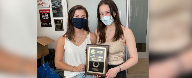 Julie Erhardt and Julia Hecht, winners of the national 2020 Drug Enforcement Administration (DEA) Red Ribbon Week Campus Video PSA Contest.