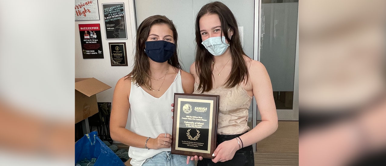 Julie Erhardt and Julia Hecht, winners of the national 2020 Drug Enforcement Administration (DEA) Red Ribbon Week Campus Video PSA Contest.