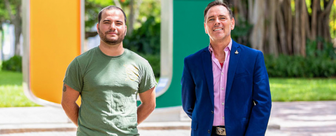 Zachary Danney, left, is president of the Veteran Students Organization (VSO), and Jack Miller is an assistant professor of professional practice in the School of Communication and VSO advisor. Photo: Jenny Hudak/University of Miami