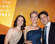 The award Ceremony of PIEoneer Awards: (Ali Habashi with Amy Baker (middle) and Clare Gossage (left), CEO and Co-Founder of PIEoneer Awards)