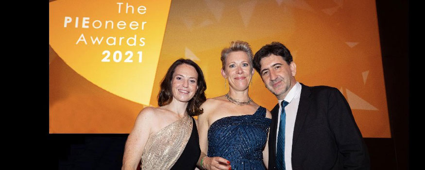 The award Ceremony of PIEoneer Awards: (Ali Habashi with Amy Baker (middle) and Clare Gossage (left), CEO and Co-Founder of PIEoneer Awards)