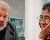 The 2021 Nobel Peace Prize was awarded to journalists Dmitry Muratov of Russia, left, and Maria Ressa of the Philippines. Photos: The Associated Press