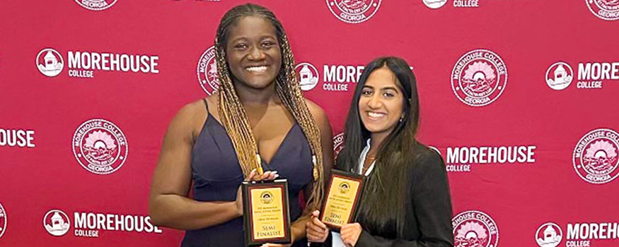 Delphine Djomo, left, and Iman Sami represented the Univesity of Miami at the Social Justice Debates held at Morehouse College in Atlanta.