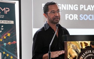 Lindsay Grace speaking about social impact games earlier this year in Istanbul.