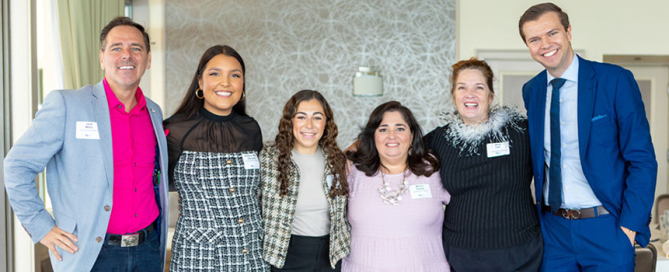 From left are Jack Miller, scholarship recipient Arianna Gonzalez, Julie Schoen, Marcia Gomez, Heidi Carr, and Nathaniel Derrenbacher. Photo: Jenny Hudak/University of Miami