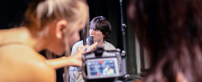 Beja and Romanowski check out the framing on vocalist Dawson Fuss, an indie alternative pop artist who released his first extended play (short album) at 17. Photo: Matthew Rembold/University of Miami