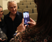 Jorge Ramos and School of Communication student Isabella Morales at the 74th Annual University of Miami Student Media Awards.