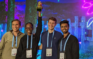 Left to right: Grinfeder, Riley, Rudolph, and Dave at the AWE Conference last month in Santa Clara, California. Photo courtesy of Kim Grinfeder/University of Miami.