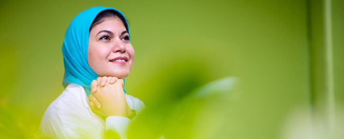 Shaimaa Elrefaei Ber is learning to build virtual reality models and plans to start up a curriculum on interactive media at Mansoura University in Egypt. Photo: Joshua Prezant/University of Miami