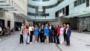 Posing in front of the BBC before spending the day learning all about the major news outlet's operations. 