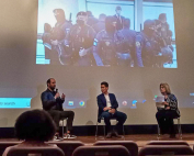 Panelists included, from left, Clayton Weimers of Reporters Without Borders, Jose Carlos Zamora, and professor Sallie Hughes. Photo: Caroline Val/University of Miami