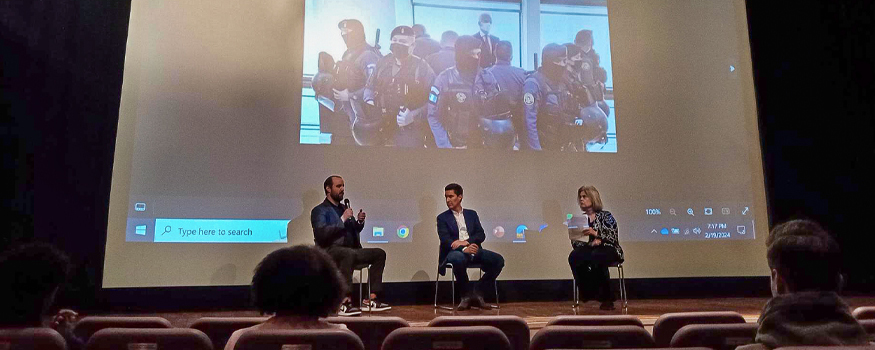 Panelists included, from left, Clayton Weimers of Reporters Without Borders, Jose Carlos Zamora, and professor Sallie Hughes. Photo: Caroline Val/University of Miami