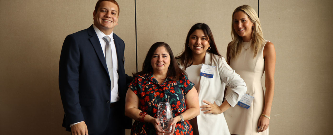 At the 37th Annual Ev Clay/PRSA Miami Chapter Endowment Fund Luncheon held at the Rusty Pelican on Oct. 4. From left to right; Sebastian Gonzalez, Marcia Gomez, Diana La Torre, and Adelaide Doman.